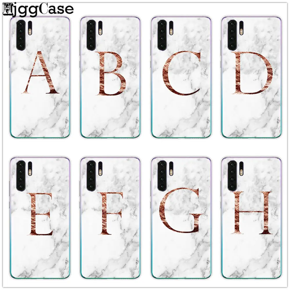 

Custom name Letter Monogram rose gold marble Silicone TPU Phone case For Huawei Mate 10 20 30 P10 P20 P30 P9 Lite pro back Cover