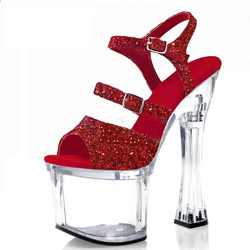 LAIJIANJINXIA New Flash Powder Crystal Big Size Platform Sandals 18 CM Super High Stripper Heeled Dance Shoes Nightclub Shoes image_2
