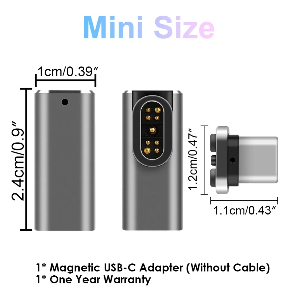 9PINS Magnetic USB type C Adapter USB 3.1 480Mbps date transfer speed 100W Quick Charge Compatible for Pixelbook