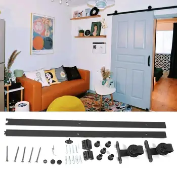 

6/6.6FT Sliding Door Hanging Rail Steel Sliding Barn Wood Door Kit Hardware Track System Set Gear schuifdeur systeem