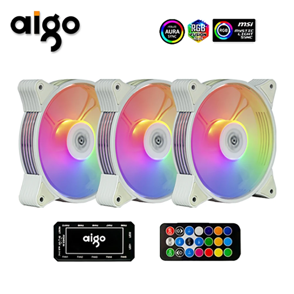 Aigo AR12 белый 120 мм охлаждающий вентилятор RGB 3pin 5v аура синхронизация 12 см ПК