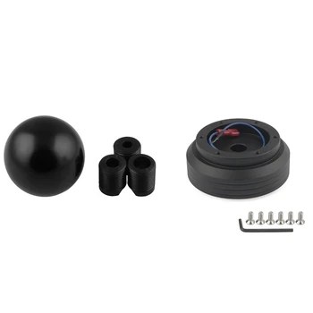 

Gear Shift Knob Shifter Lever Round Shape & Steering Wheel Hub Adapter Connector Base Boss Kit for Honda Civic EG