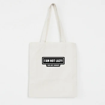 

I Am Not Lazy Print Canvas Tote Bag Beach HandBag Eco Shopping Bag Daily Use Foldable Canvas Shoulder Bag Women Female Creative