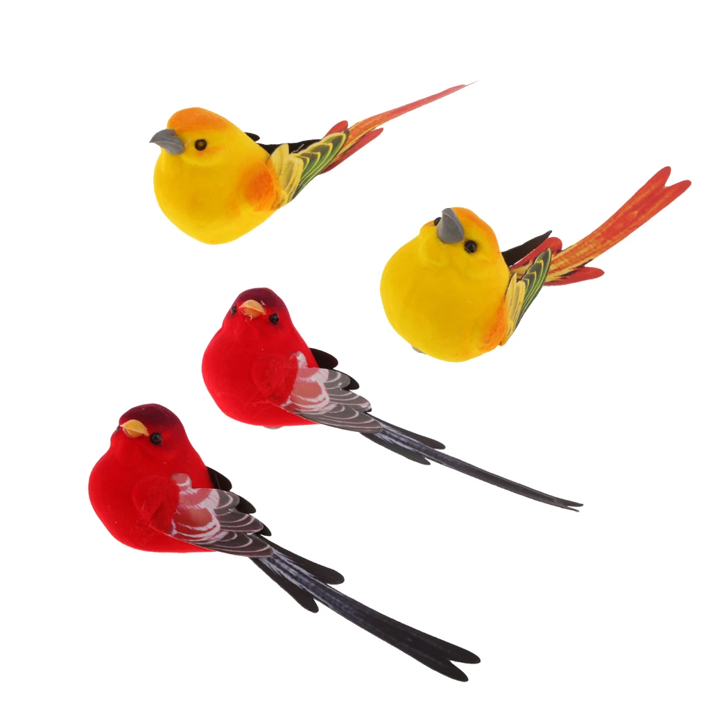 4pcs Artificial Small Birds Animal Realistic Garden Home Decor Ornament