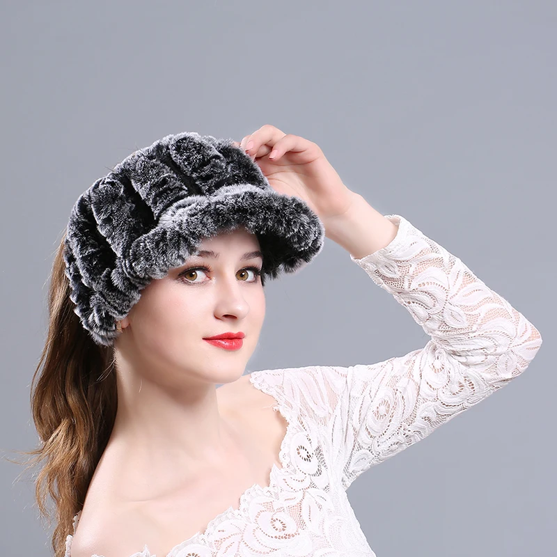 Winter Fashion Knit Real Fur Hats Women Warm Skullies Beanie ski snow
