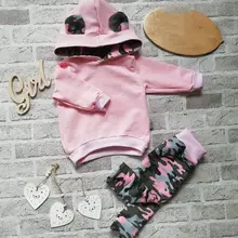 Модный комплект одежды для новорожденных девочек; толстовки с капюшоном и ушками животных; рубашка; топ с длинными рукавами; камуфляжные штаны; брюки; комплект одежды