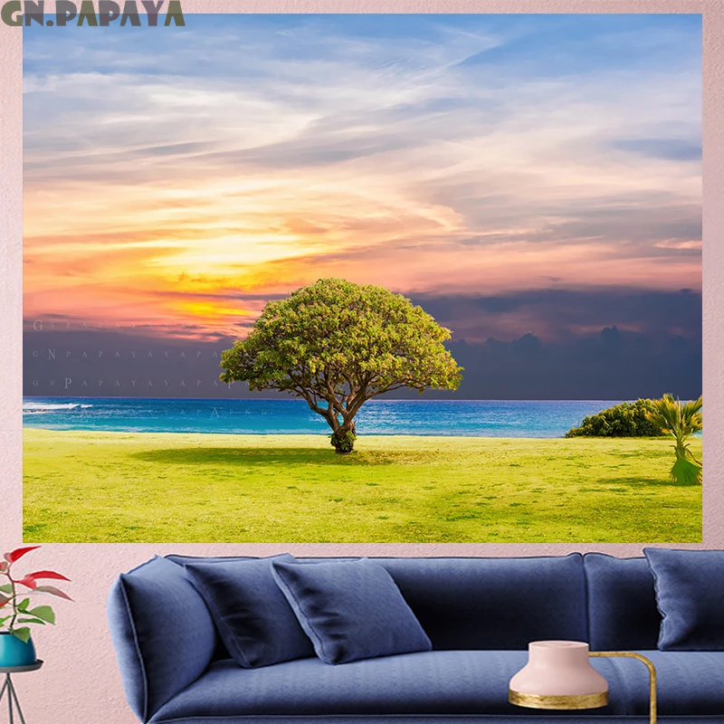 

Forest tapestry Scenic Wall Hanging farmhouse decor colorful sky heart tress goblen landscape boheme Polyester Yoga mat tapestry