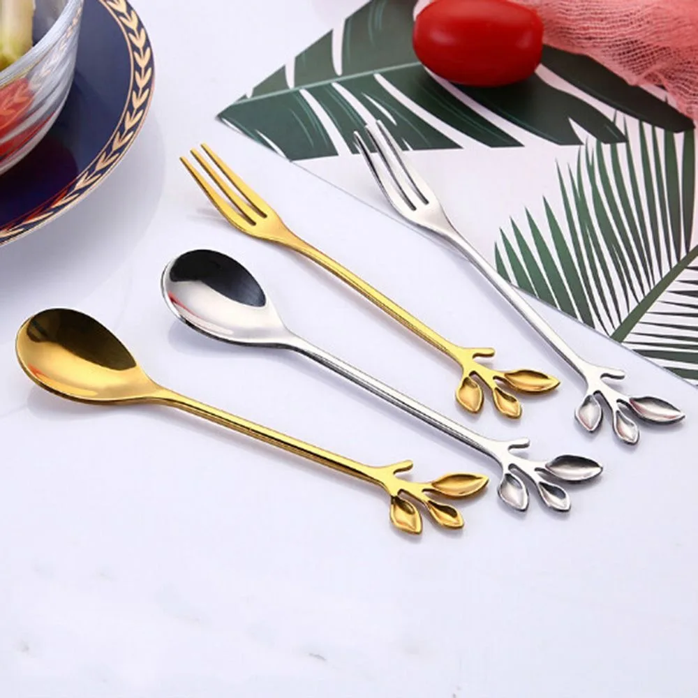 1 PCS Vintage Exquisite Branch Shape Small Coffee Spoon Royal Style Flatware for Snacks Kitchen Dining Bar Mini Dessert Spoon