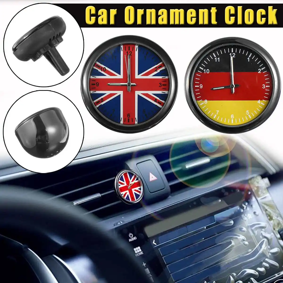 

Car Luminous Quartz Clock British German Flag Car Auto Interior Decoration Accessories Automotive Vents Clip Clock Gifts