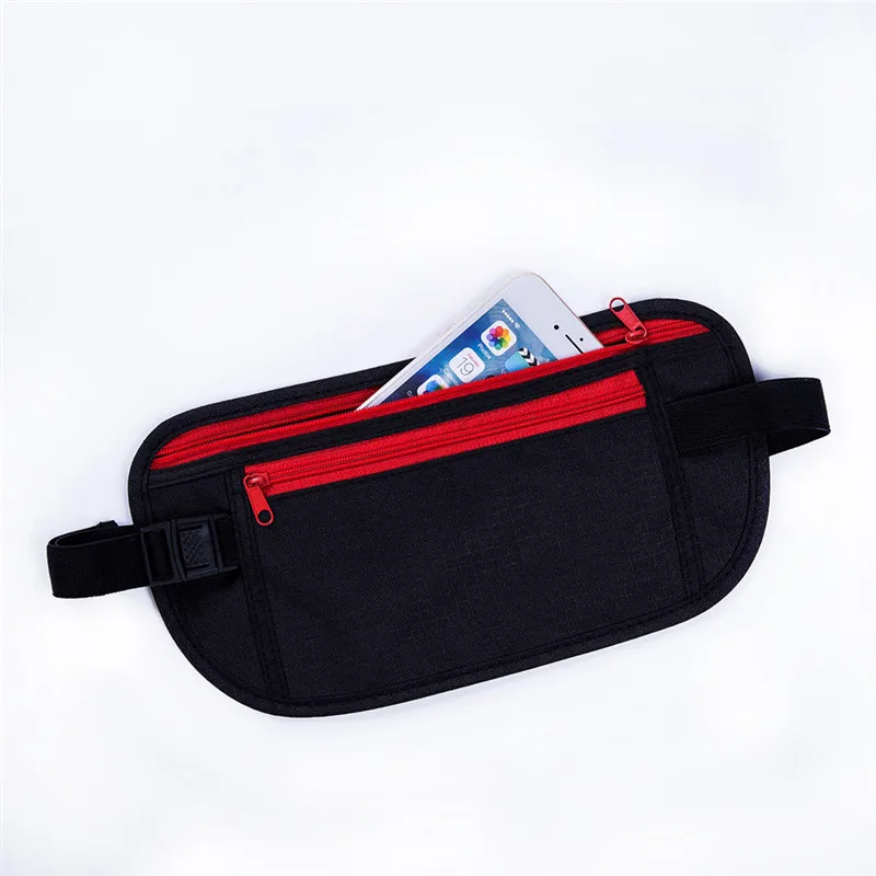 Black Travel Passport Zipper Bag Compact Cash Unisex Zipper Bag Seat Belt Pockets with Adjustable Elastic Strap Safety Belt Bag