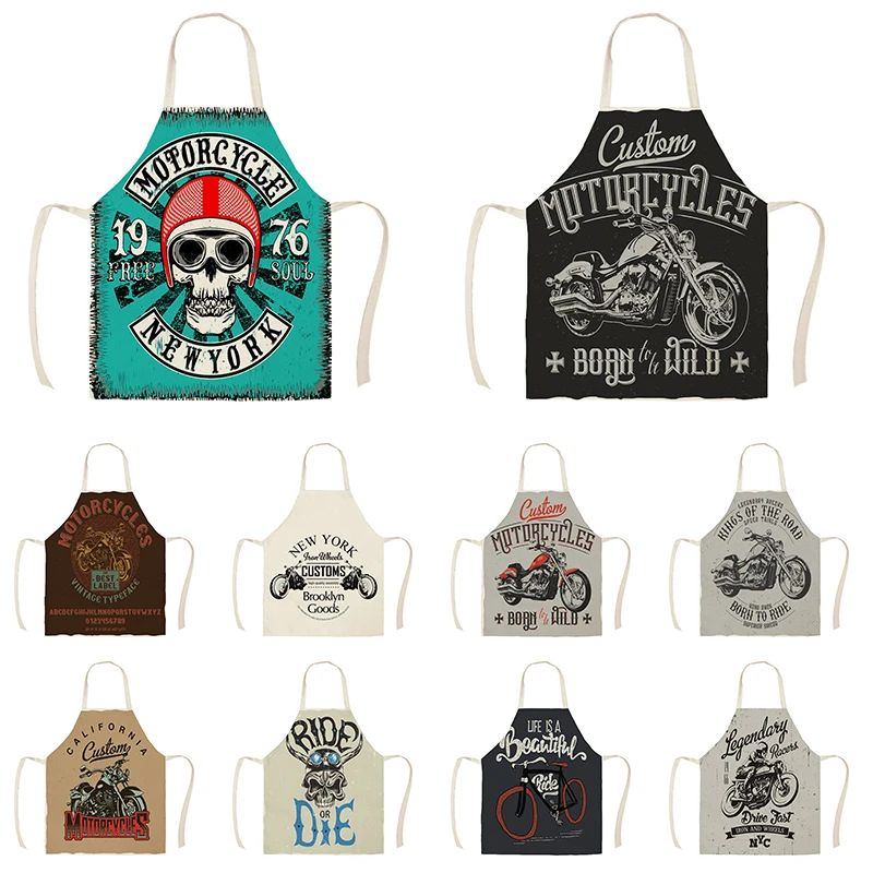 1Pcs Kitchen Apron American Style 19 Free Motorcycle Ride Die Printed Linen Aprons for Men Women Home Cleaning Tools WQ889