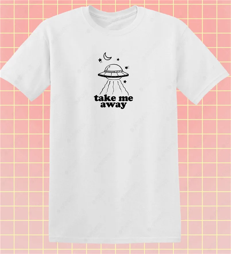 Take Me Away T Shirt Ufo Alien Cute Tumblr Hipster Indie Space Galaxy Top Summer Style Casual Wear Tee | Мужская одежда
