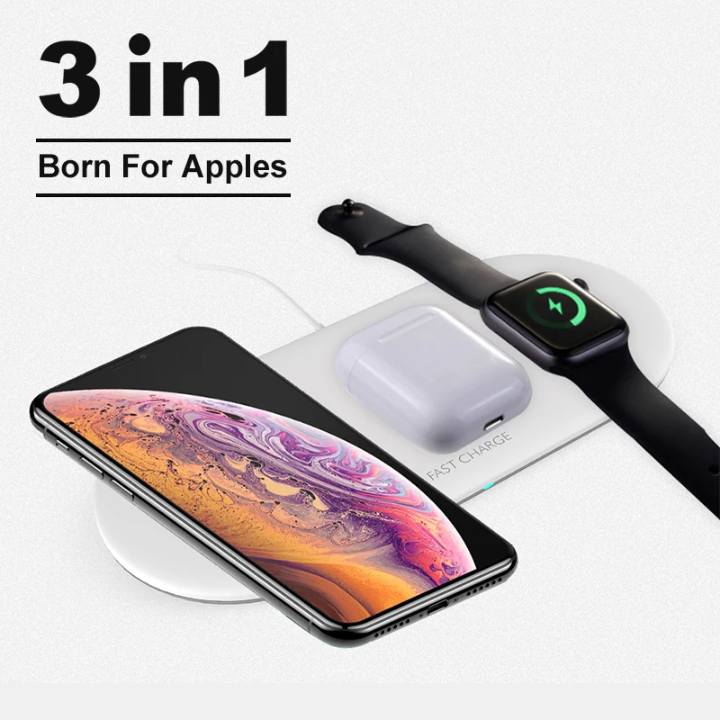 Беспроводное зарядное устройство 3 в 1 Qi для iPhone 11 pro X XS Max XR Apple Watch 4 2 Airpods 10 Вт