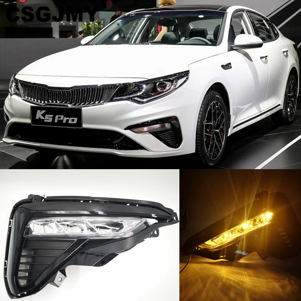 

CSGJMY 1 Pair LED Daytime Running Lights For Kia Optima K5 2019 2020 DRL With Yellow Turn Signal Front Fog Light