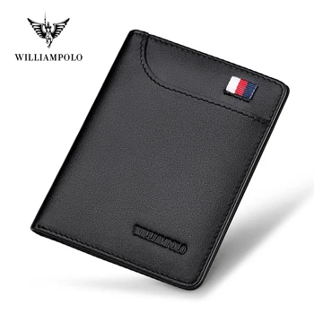 

WILLIAMPOLO Small Wallet Genuine Leather Slim Front Pocket Purse Male Card Hold Minimalist