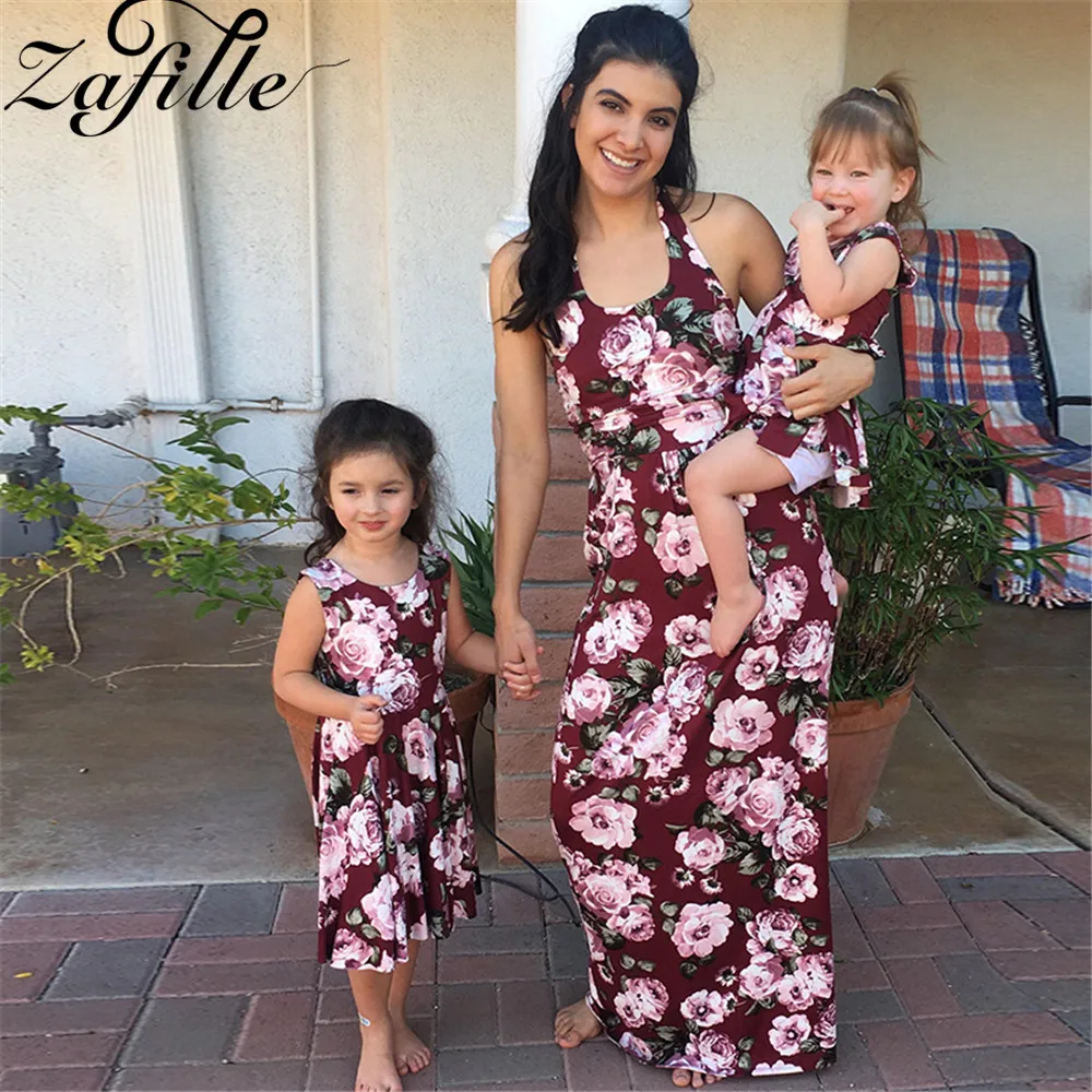 

ZAFILLE Mom and Daughter Clothes Sleeveless Flower Long Tank Dress Family Matching Clothes Mommy and Me Dresses Family Look 2020