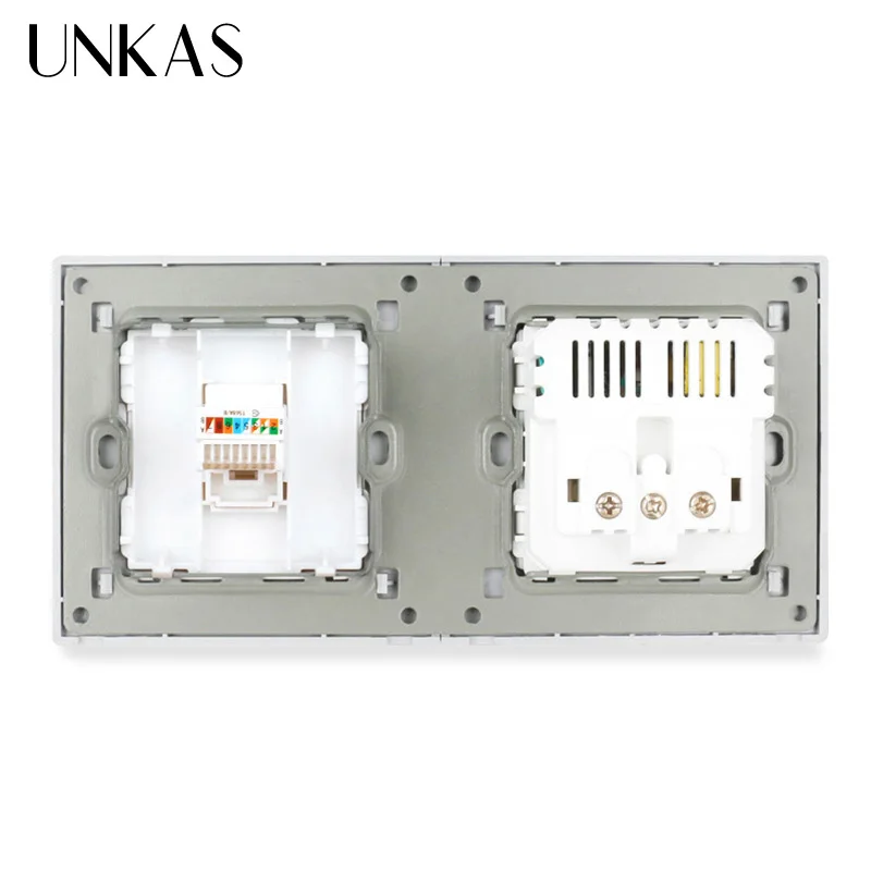 Панельная розетка UNKAS европейского стандарта с двойным USB разъемом + 1 коннектор