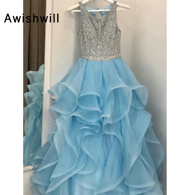Новая мода бальное платье выпускного вечера платье с открытой спиной без рукавов Кристальные Beadings органзы голубое вечернее платье длинное официальное вечернее платье - Цвет: Синий