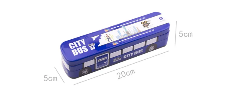 Creative bus stationery box multi-function pencil box iron box children's school supplies men and women students double-layer p