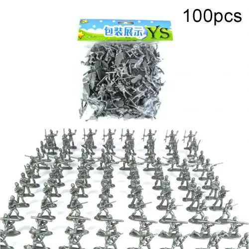 100Pcs Mini Classic Military Soldiers Figures Models Playset Desk Decor Toddler Army Men Kids Toy Gift Accessories Children Toy Silver 100pcs