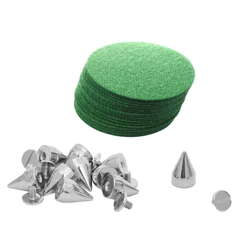 

10 PCS 9.5 x 15mm Silver Spikes Pointed Studs & 20pcs 3 inch Dia 3000 Grit Abrasive Round Sanding Disc Sandpaper