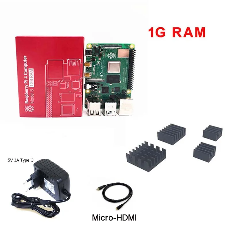 Raspberry Pi 4B макетная плата Bluetooth 5,0 Dual HDMI двойная частота 5 Gwifi/4 K+ чехол+ 5V3A мощность+ радиатор+ Micro HDMI - Цвет: RAM 1G