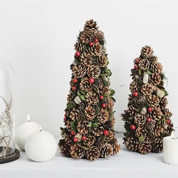 

Christmas Desktop Ornament Natural Pine Cone Mini Christmas Tree Table Decor