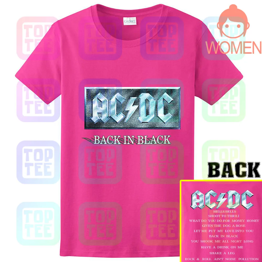 Vintage 1996 AC DC T-Shirt 90s Graphic Rock Back in Black Size L - Цвет: WOMEN-ROSE