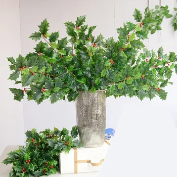

1PC Simulation Christmas Decoration Holly Branches DIY Artificial Green Tree Branch For Home Vase Decoration Material