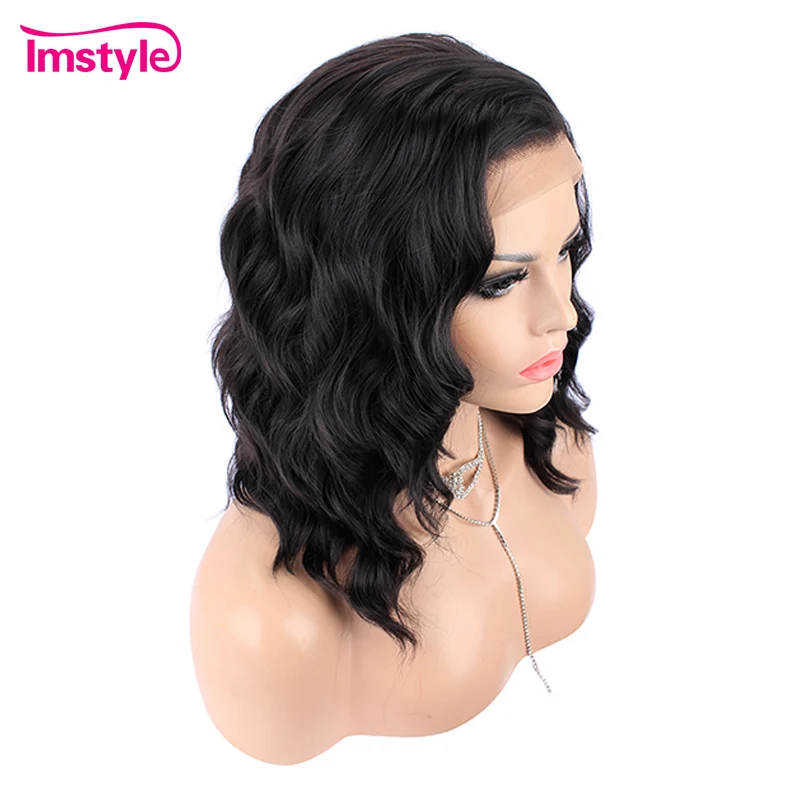Imstyle черный парик короткий Боб синтетические кружевные передние парики для