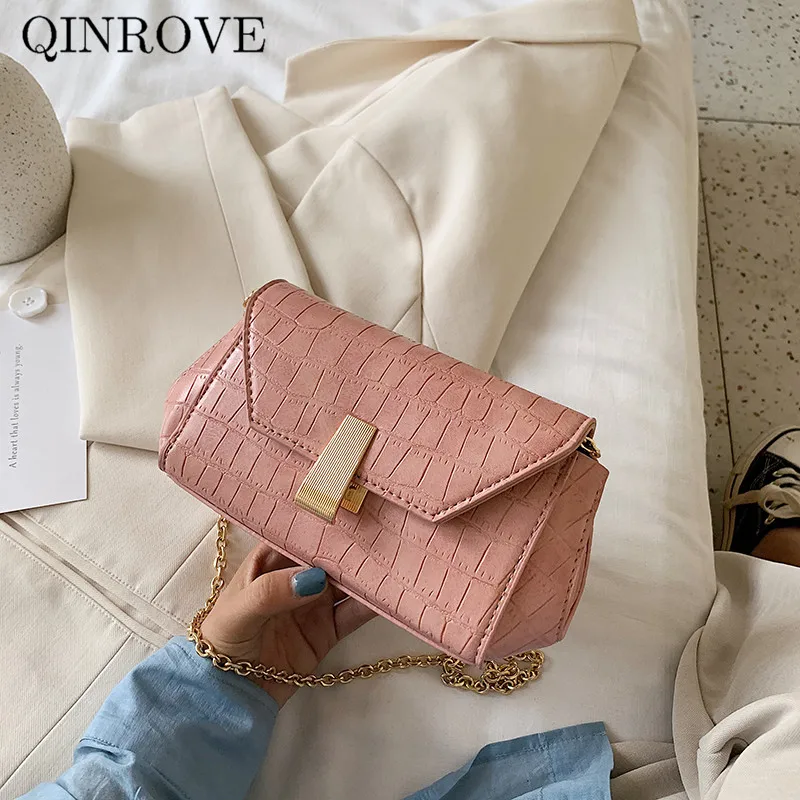 

Stone Pattern Women's Shoudler Bag with Chain Ladies Small Neverfull Bag Square Flap Casual PU Leather Solid Color Pinkl Blue