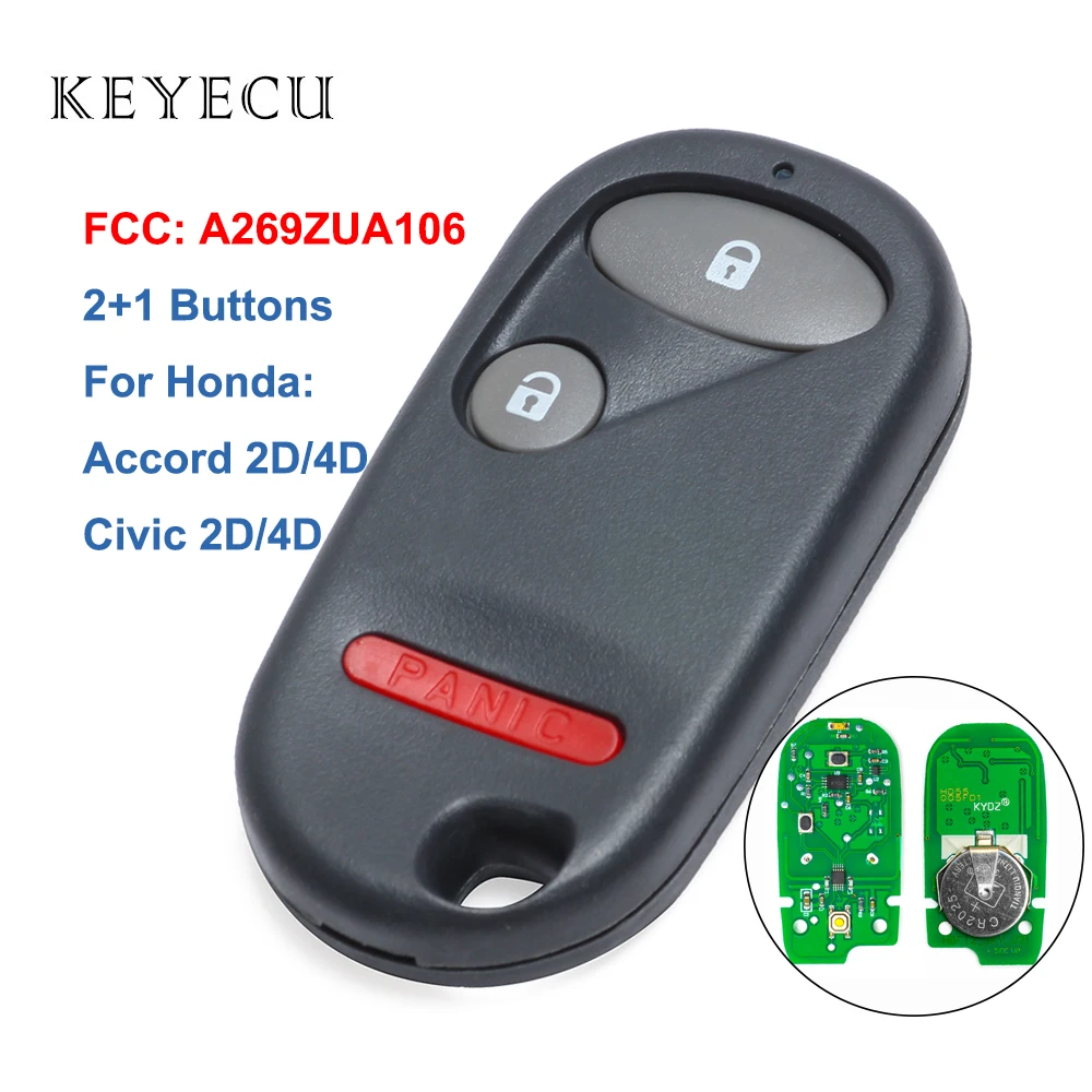 Keyecu дистанционный брелок 2 + 1 кнопки Автомобильный ключ для Honda Accord 2D 4D Civic FCC: A269ZUA106
