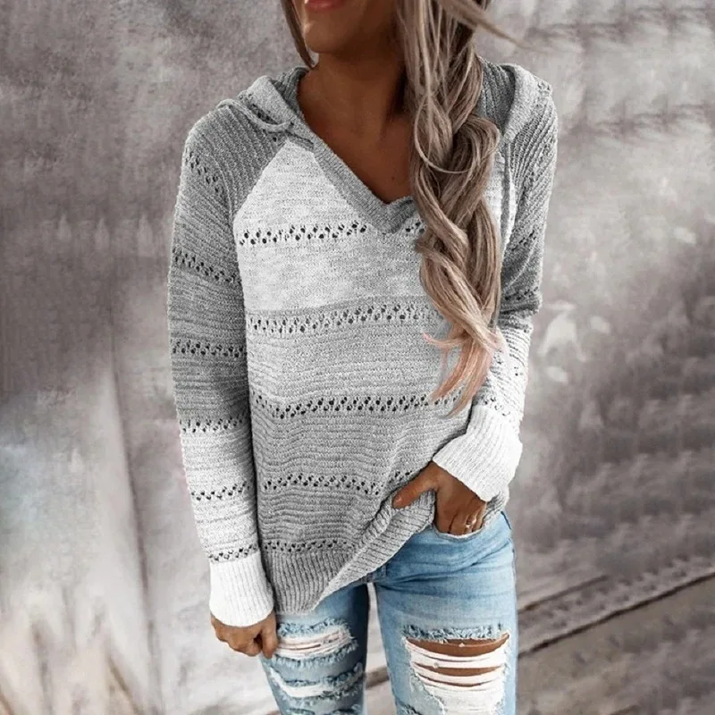 SKU图片-2020-herbst-V-ausschnitt-Patchwork-Mit-Kapuze-Pullover-Frauen-Casual-Langarm-Gestrickte-Pullov (2)