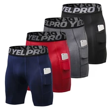 Leggings Short Underwear-Pocket Running-Tights Compression Fitness Mens Gym 4-Packs Quick-Dry