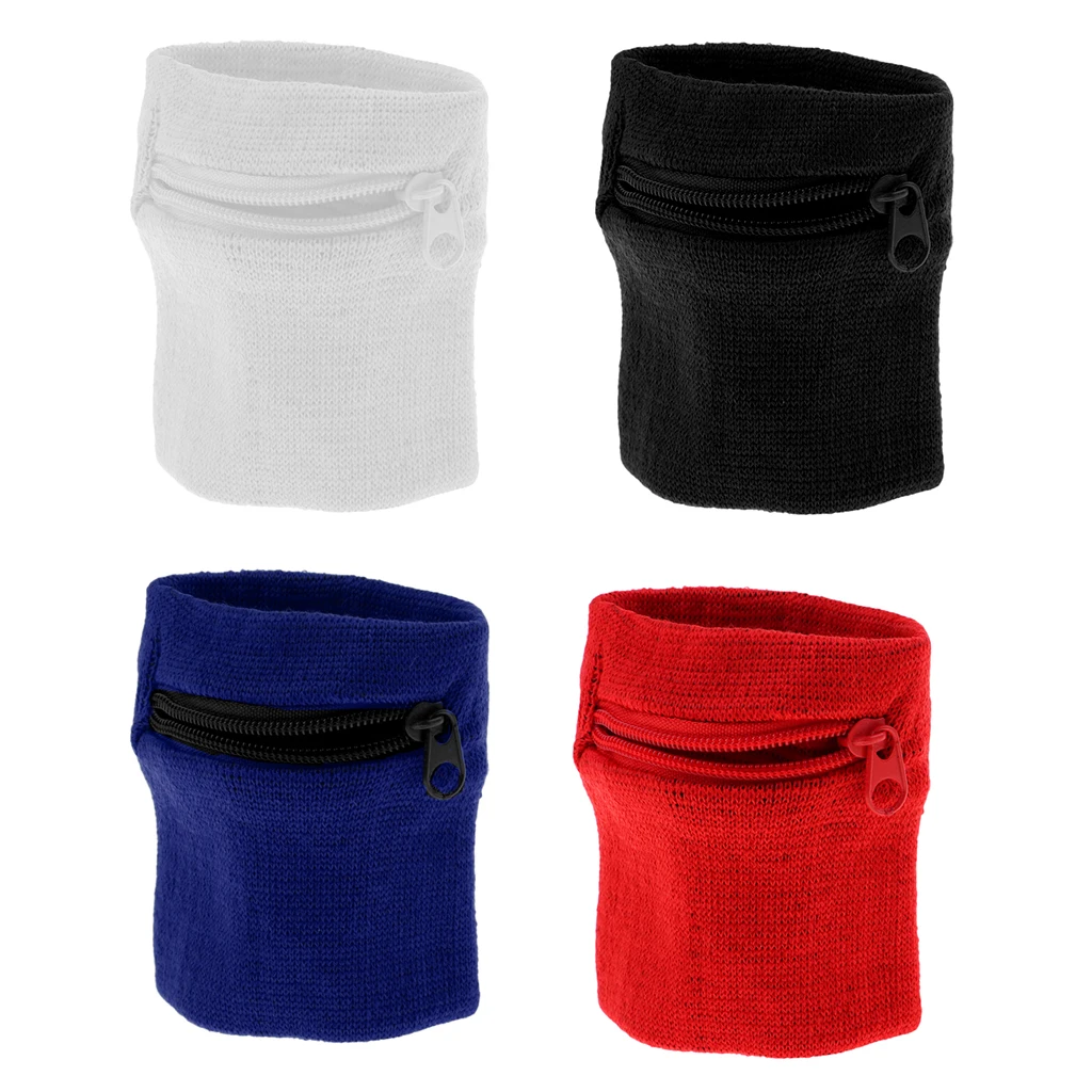 4 пакета молнии Sweatband Браслет карман, запястье/лодыжки/рука кошелек мешок для Мульти спорта(разные твердые цвета