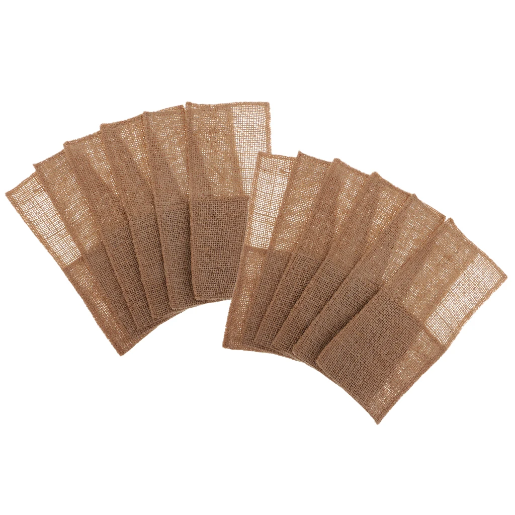 12pcs Natural Burlap Utensil Holders Cutlery Pouch Party Bridal Shower Wedding Tableware Bags Favor