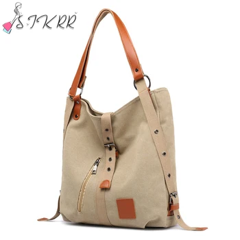 

S.IKRR Casual Canvas Bags 2020 Women's Durable Multifunction Shoulder Bucket Bag Designer Handbags Tote Anti Theft Unisex Bags