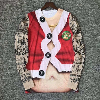 Version 2 Tacky Fat Hat Санта Клаус напечатал уродливое Рождество футболка для мужчин забавные Tatoo Санта с длинным рукавом уродливое Рождество футболки Плюс Размер - Цвет: Version 2
