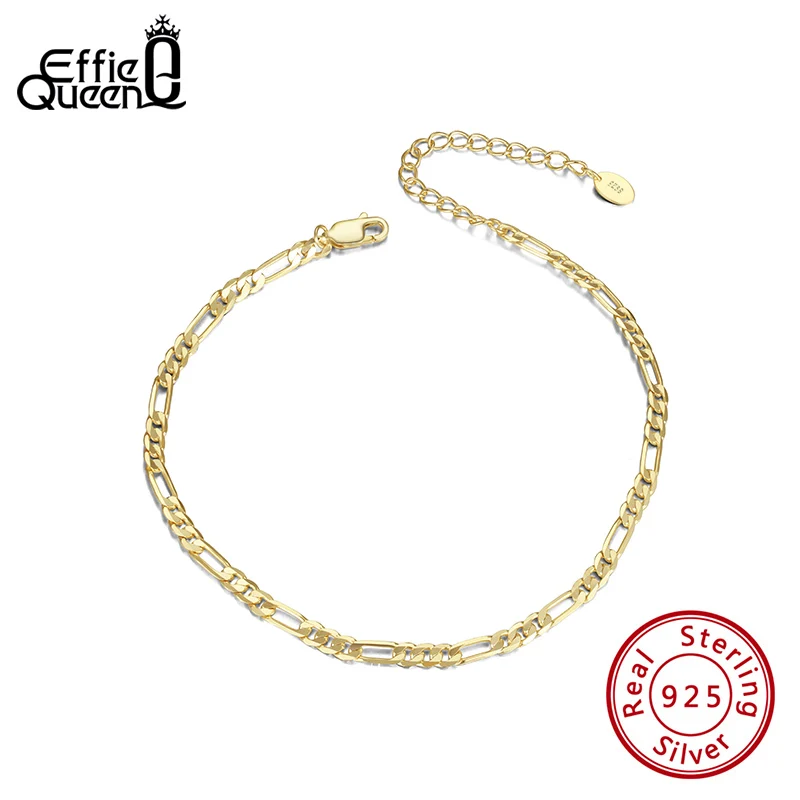 

Effie Queen Classic Diamond-Cut Figaro Chain Ecliptic Anklet Real 925 Silver Delicate Adjustable Anklet Leg Jewelry Gift SA07