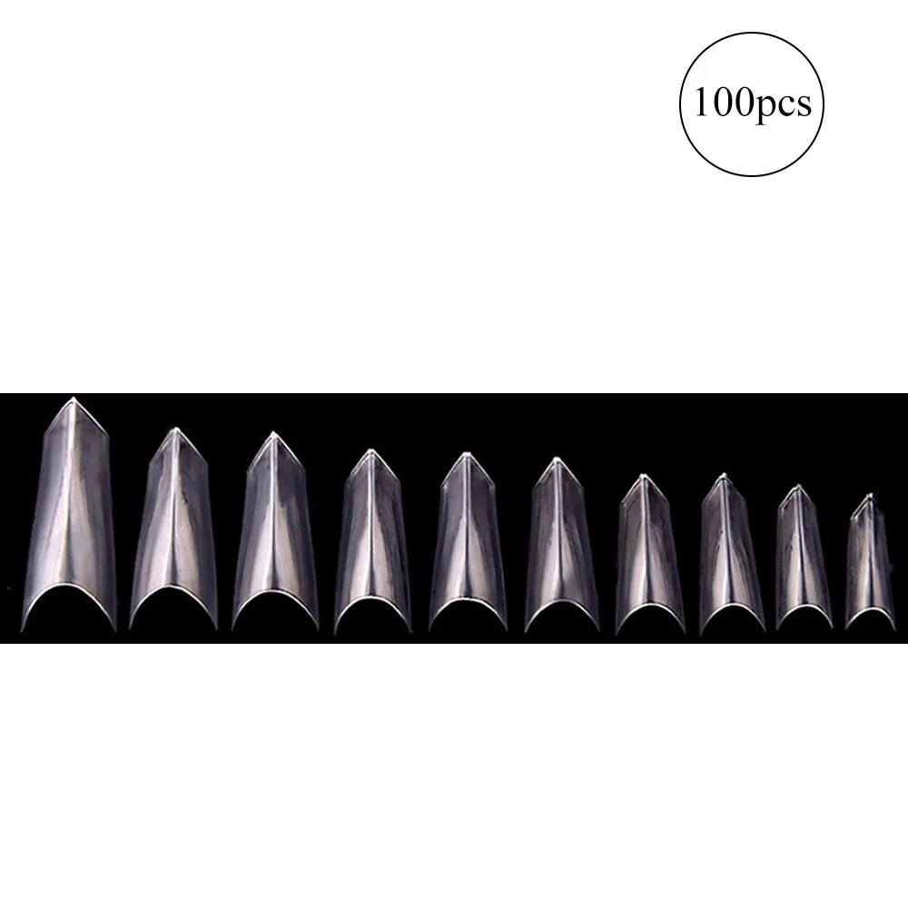 100 шт 10 размеров белые прозрачные французские накладные акриловые ногти полное покрытие накладные ногти для УФ-геля маникюра Легкая установка кончики для ногтей - Color: Clear