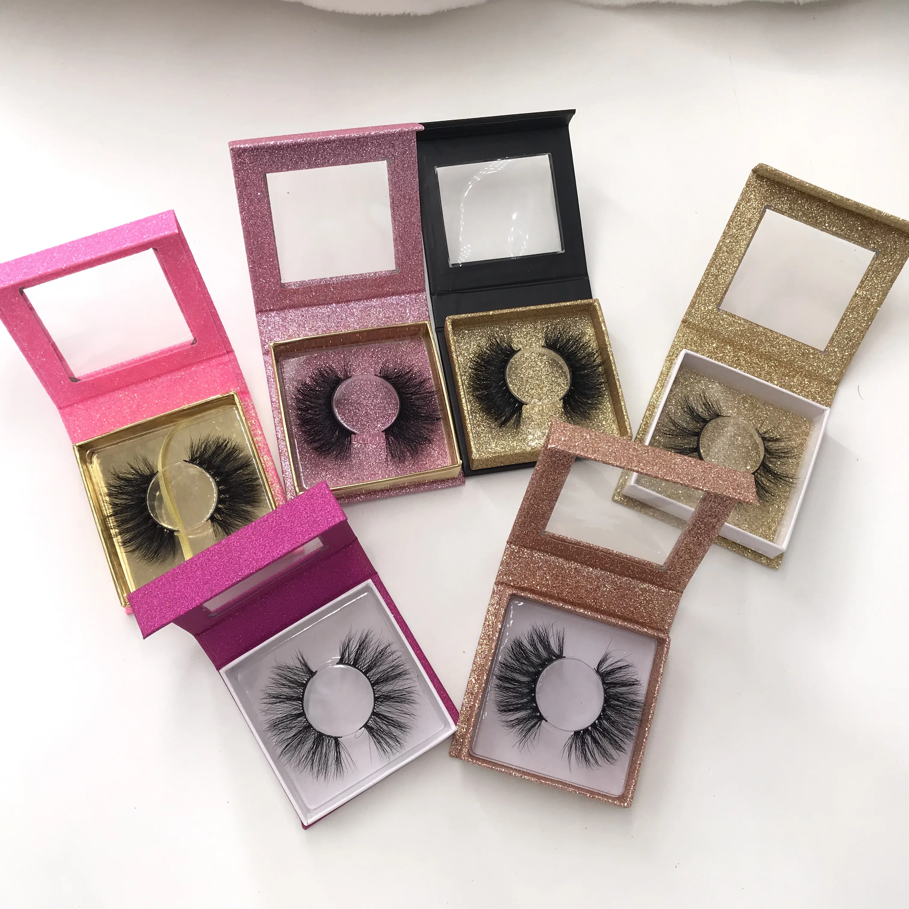 

6 Pairs/Lot 25mm 5D Mink Lashes Cheap Top Quality Eyelashes Custom Glitter Square Packaging