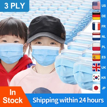 

100/200Pcs Disposable Children Face Mask 3-Ply Anti-Dust Dustproof Elastic face mouth Mask kids mask PM2.5 protective Blue mask