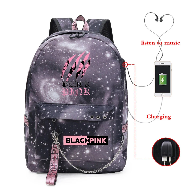 Backpack 31 Новинка, школьные сумки для девочек, Kpop, черный, розовый, розовый, Лиза, рюкзак для женщин, зарядка через usb, рюкзак для ноутбука, дорожный рюкзак, Sac A Dos Femme - Цвет: Backpack 31