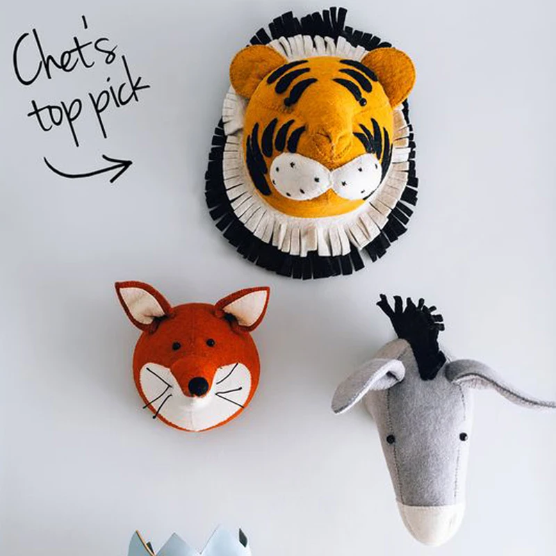 Baby Kids Girl Gift Felt Animal Heads Wall Hanging Artistic Decor For Child Nursery Theme Room Decoration Soft Install Pendant