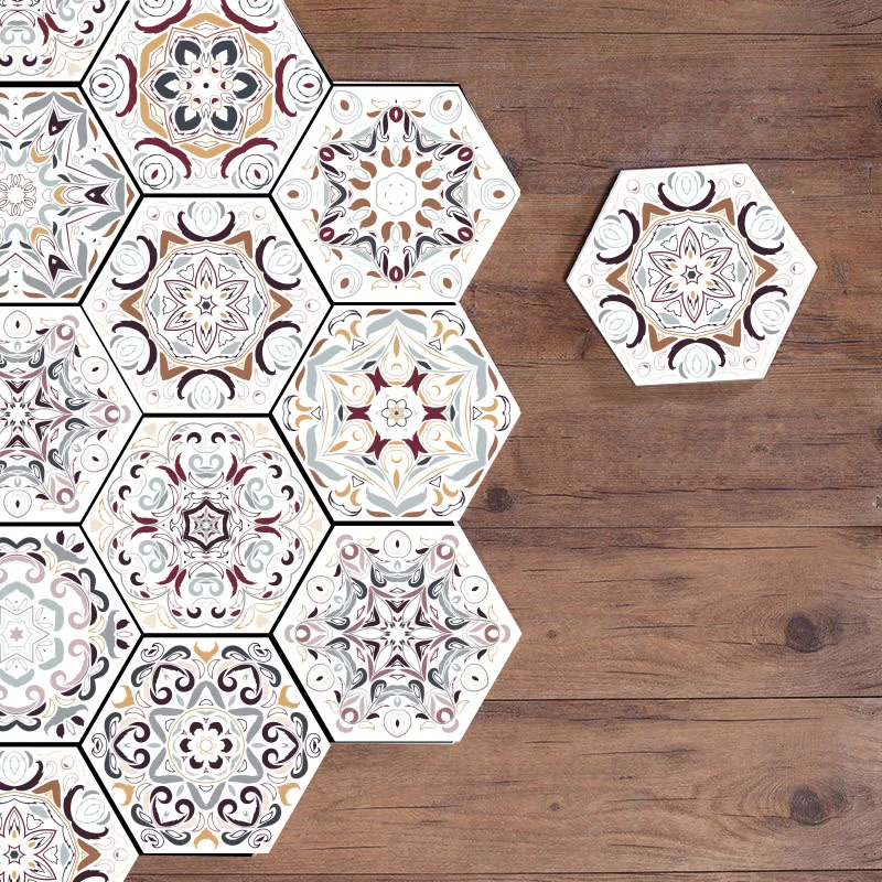 Arabic Style Hexagon Tile Stickers Bathroom Kitchen Non-slip Floor Stickers Removable DIY Wall Paper Stickers 16pcs rug gripper non slip double sided tape rug pads washable carpet stickers for hardwood floors and tile reusable gripper