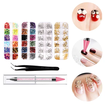 

Dotting Pen Eye Makeup Nail Rhinestones Set Pick Up Tweezer Manicure Art Picker Charms Home Salon Mix Sizes 3D Decoration