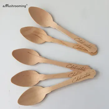 

100ct Vintage Wooden Chocolate spoon, Craved Spoons Personalized Party Spoons Custom spooning Text Hebrew Arabic Chocolate theme
