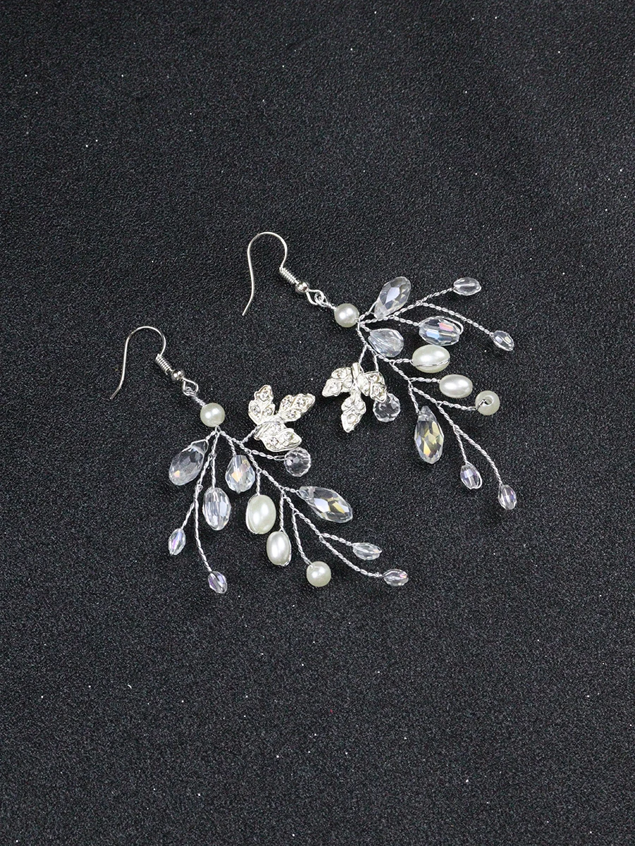 Fashion Silver Hair Clips Earrings Set Pearls Leaves Headbands Women Crystal Headdresses for hair Wedding Bridal Hairbands