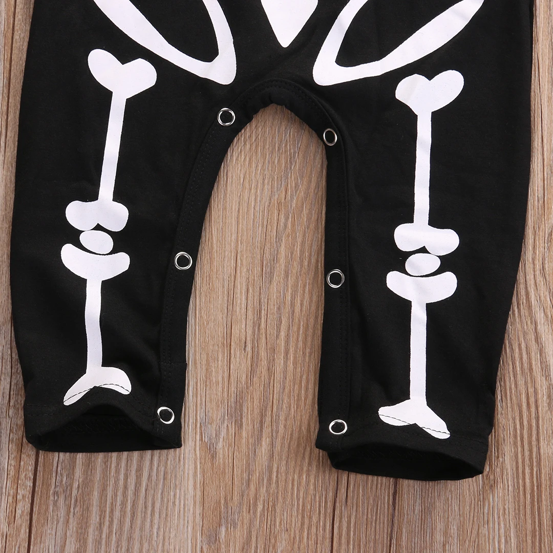 Pudcoco Newborn Baby Boy Girls Halloween Skull One-piece Romper Infant Kids Halloween Costume Long Sleeve Jumpsuit Outfits 0-24M