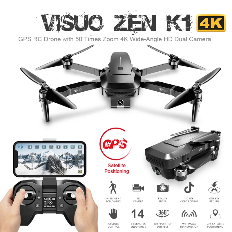 Профессиональный Дрон Visuo ZEN K1 с 4K HD двойной камерой 5G GPS Wi-Fi FPV бесщеточный